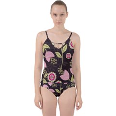 Flowers Wallpaper Floral Decoration Cut Out Top Tankini Set by Sapixe