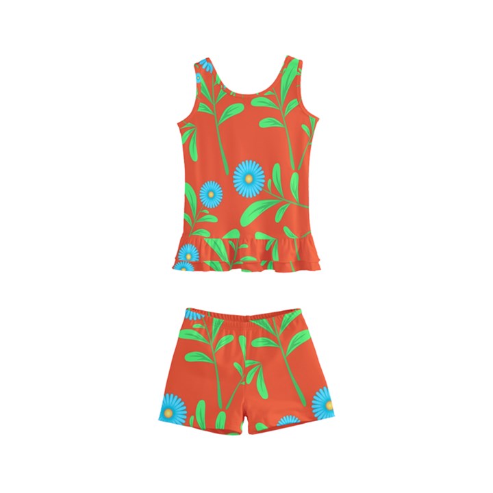 Background Texture Seamless Flowers Kid s Boyleg Swimsuit