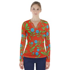 Background Texture Seamless Flowers V-neck Long Sleeve Top by Sapixe