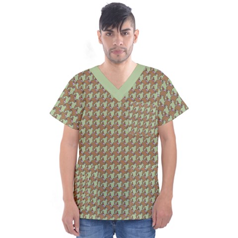 Barrel Of Monkey’s Houndstooth Pattern Chic Men s V-neck Scrub Top by emilyzragz