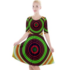 Digital Art Background Yellow Red Quarter Sleeve A-line Dress