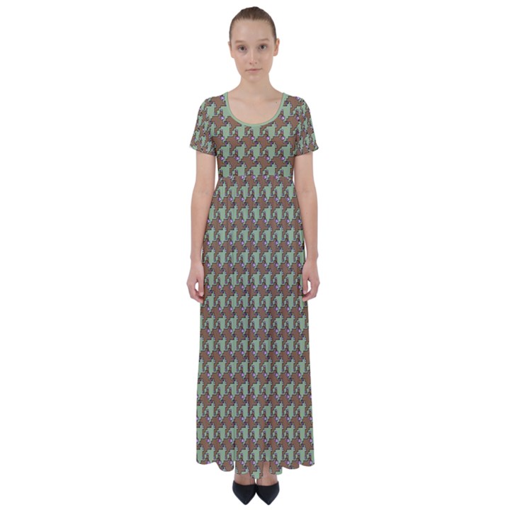 Barrel of Monkey’s Houndstooth Pattern Dresses High Waist Short Sleeve Maxi Dress