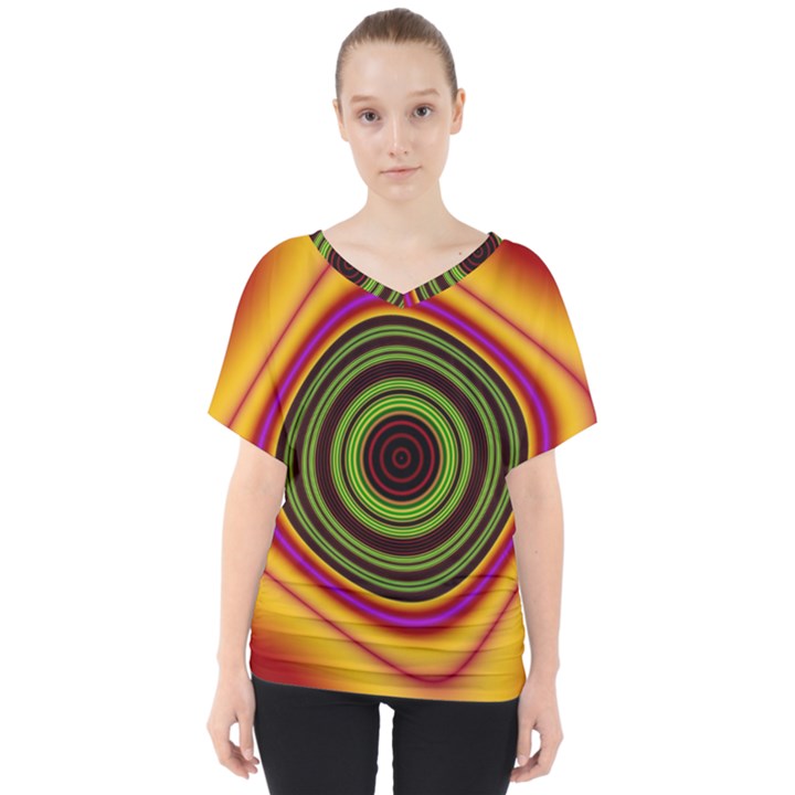 Digital Art Background Yellow Red V-Neck Dolman Drape Top