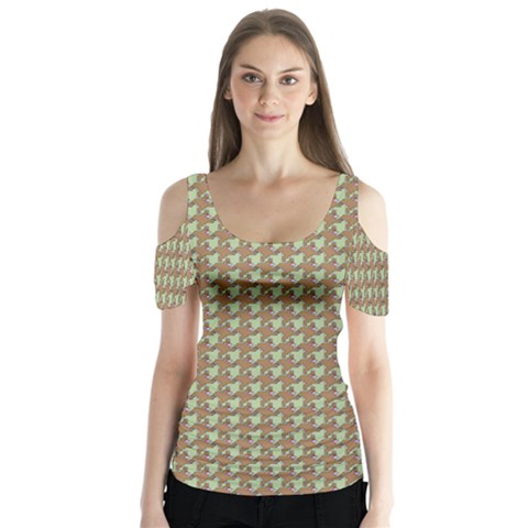 Barrel Of Monkey’s Houndstooth Pattern Butterfly Sleeve Cutout Tee  by emilyzragz