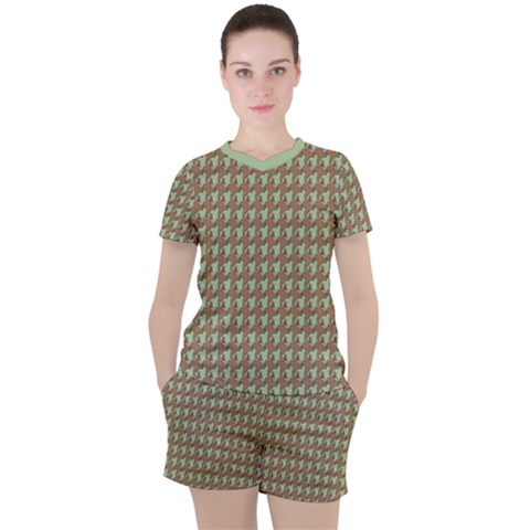 Barrel Of Monkey’s Houndstooth Pattern Tops Women s Tee And Shorts Set by emilyzragz