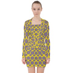 Sunshine And Floral In Mind For Decorative Delight V-neck Bodycon Long Sleeve Dress by pepitasart