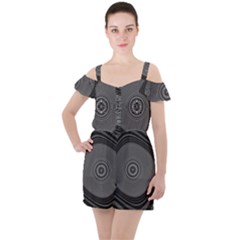 Digital Art Background Black White Ruffle Cut Out Chiffon Playsuit