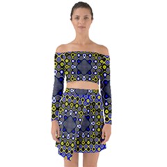 Digital Art Background Yellow Blue Off Shoulder Top With Skirt Set