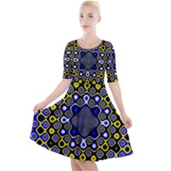 Digital Art Background Yellow Blue Quarter Sleeve A-line Dress