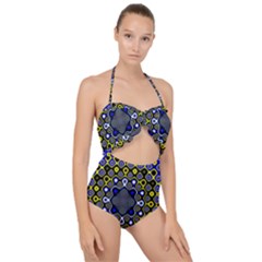 Digital Art Background Yellow Blue Scallop Top Cut Out Swimsuit