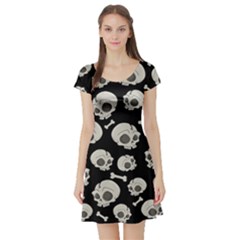 Halloween Skull Pattern Short Sleeve Skater Dress by Valentinaart