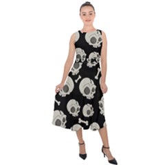 Halloween Skull Pattern Midi Tie-back Chiffon Dress by Valentinaart