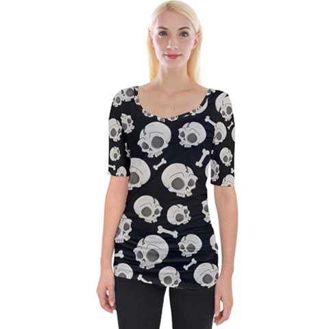 Halloween Skull Pattern Wide Neckline Tee by Valentinaart