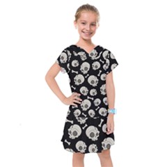 Halloween Skull Pattern Kids  Drop Waist Dress by Valentinaart