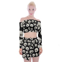 Halloween Skull Pattern Off Shoulder Top With Mini Skirt Set by Valentinaart