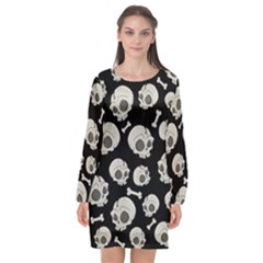 Halloween Skull Pattern Long Sleeve Chiffon Shift Dress  by Valentinaart