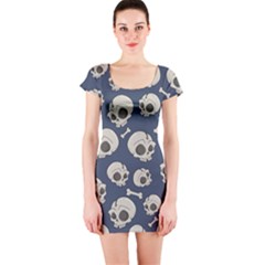 Halloween Skull Pattern Short Sleeve Bodycon Dress by Valentinaart