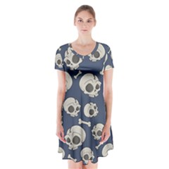 Halloween Skull Pattern Short Sleeve V-neck Flare Dress by Valentinaart