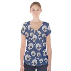 Halloween Skull Pattern Short Sleeve Front Detail Top by Valentinaart