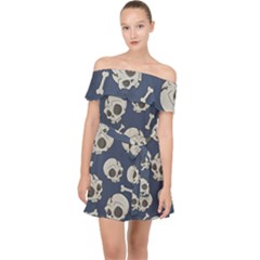 Halloween Skull Pattern Off Shoulder Chiffon Dress