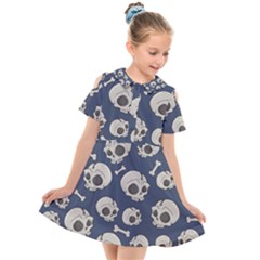 Halloween Skull Pattern Kids  Short Sleeve Shirt Dress by Valentinaart