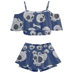 Halloween Skull Pattern Kids  Off Shoulder Skirt Bikini by Valentinaart