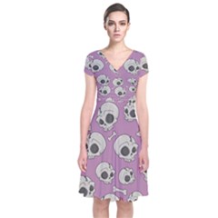 Halloween Skull Pattern Short Sleeve Front Wrap Dress by Valentinaart