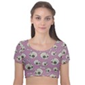 Halloween skull pattern Velvet Short Sleeve Crop Top  View1