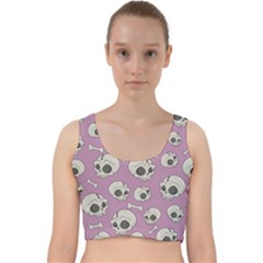 Halloween Skull Pattern Velvet Racer Back Crop Top by Valentinaart