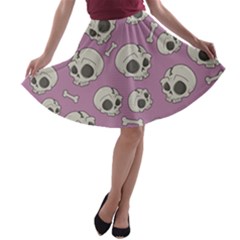 Halloween Skull Pattern A-line Skater Skirt by Valentinaart