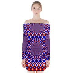 Digital Art Background Red Blue Long Sleeve Off Shoulder Dress