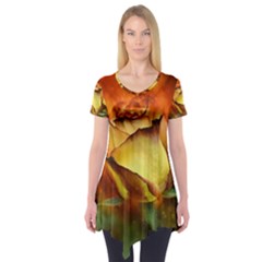 Rose Flower Petal Floral Love Short Sleeve Tunic  by Sapixe