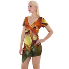 Rose Flower Petal Floral Love Short Sleeve Asymmetric Mini Dress by Sapixe