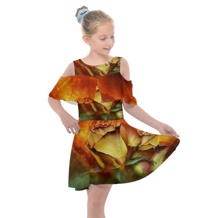 Rose Flower Petal Floral Love Kids  Shoulder Cutout Chiffon Dress