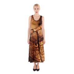 Olive Wood Wood Grain Structure Sleeveless Maxi Dress by Sapixe