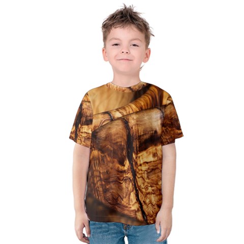 Olive Wood Wood Grain Structure Kids  Cotton Tee by Sapixe