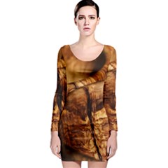 Olive Wood Wood Grain Structure Long Sleeve Bodycon Dress by Sapixe