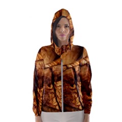 Olive Wood Wood Grain Structure Hooded Windbreaker (women) by Sapixe