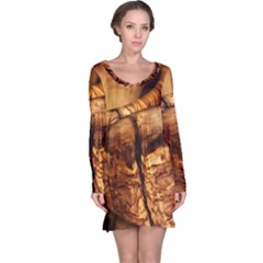 Olive Wood Wood Grain Structure Long Sleeve Nightdress by Sapixe