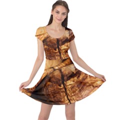 Olive Wood Wood Grain Structure Cap Sleeve Dress by Sapixe