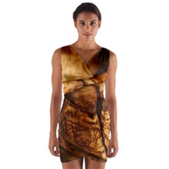 Olive Wood Wood Grain Structure Wrap Front Bodycon Dress by Sapixe