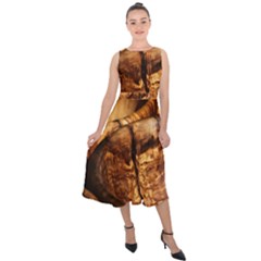 Olive Wood Wood Grain Structure Midi Tie-back Chiffon Dress by Sapixe