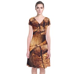 Olive Wood Wood Grain Structure Short Sleeve Front Wrap Dress by Sapixe