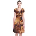 Olive Wood Wood Grain Structure Short Sleeve Front Wrap Dress View1