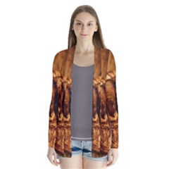 Olive Wood Wood Grain Structure Drape Collar Cardigan by Sapixe