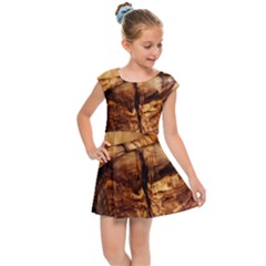 Olive Wood Wood Grain Structure Kids Cap Sleeve Dress by Sapixe