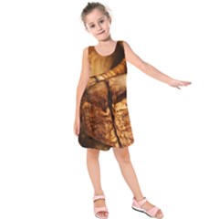 Olive Wood Wood Grain Structure Kids  Sleeveless Dress by Sapixe