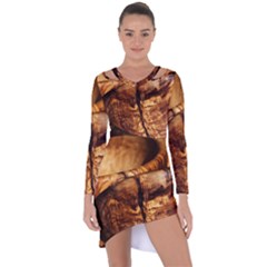 Olive Wood Wood Grain Structure Asymmetric Cut-out Shift Dress by Sapixe