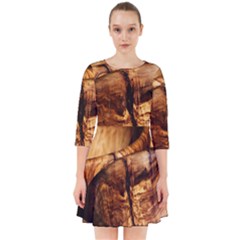 Olive Wood Wood Grain Structure Smock Dress by Sapixe