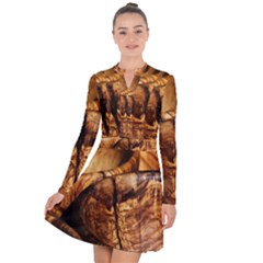 Olive Wood Wood Grain Structure Long Sleeve Panel Dress by Sapixe